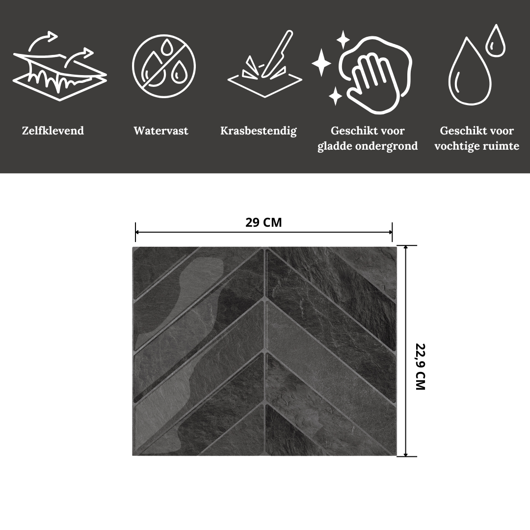Black mist chevron adhesive tile 1mm