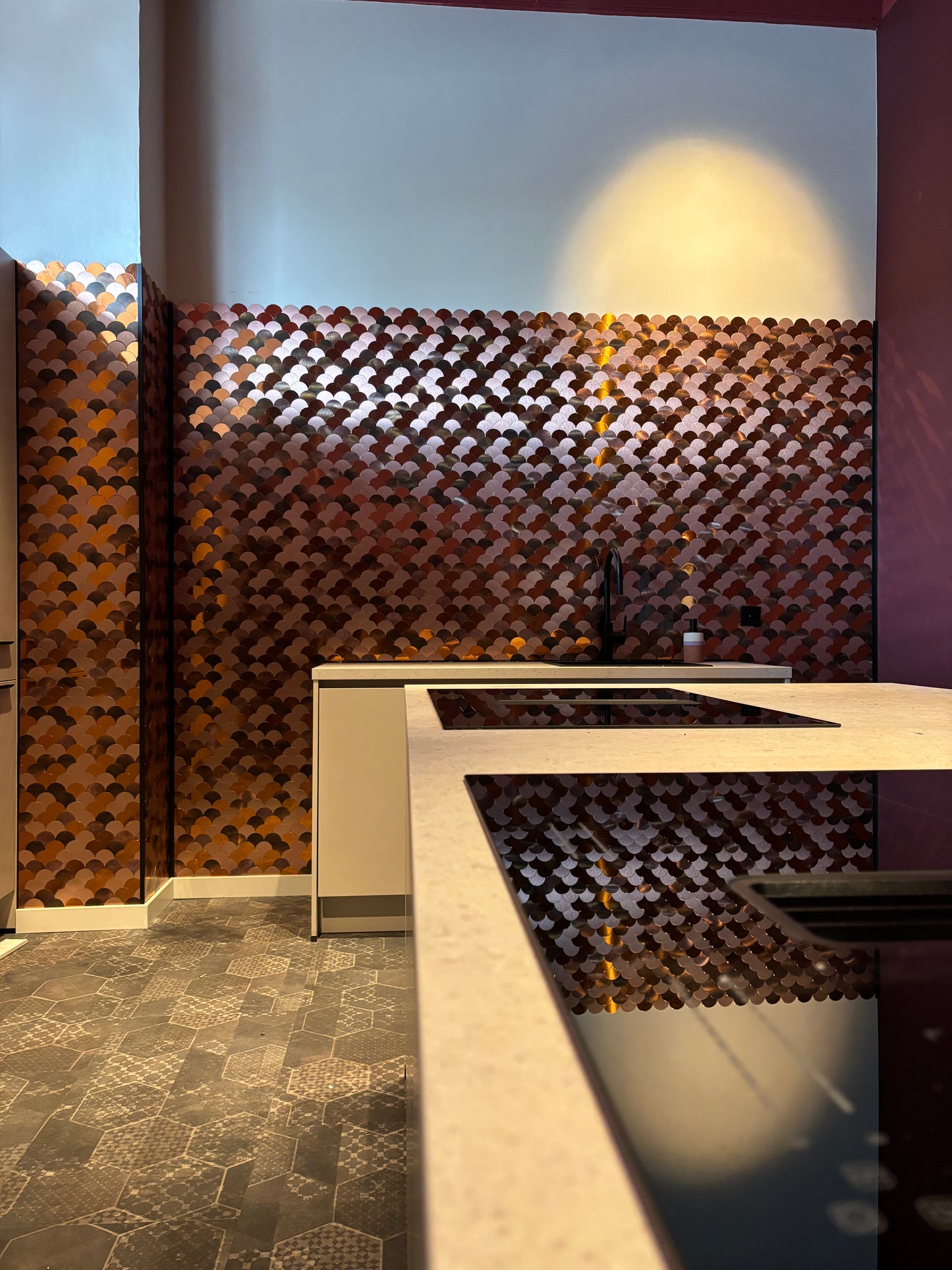 Mosaic tile brushed/mirror multi-colored fish scale