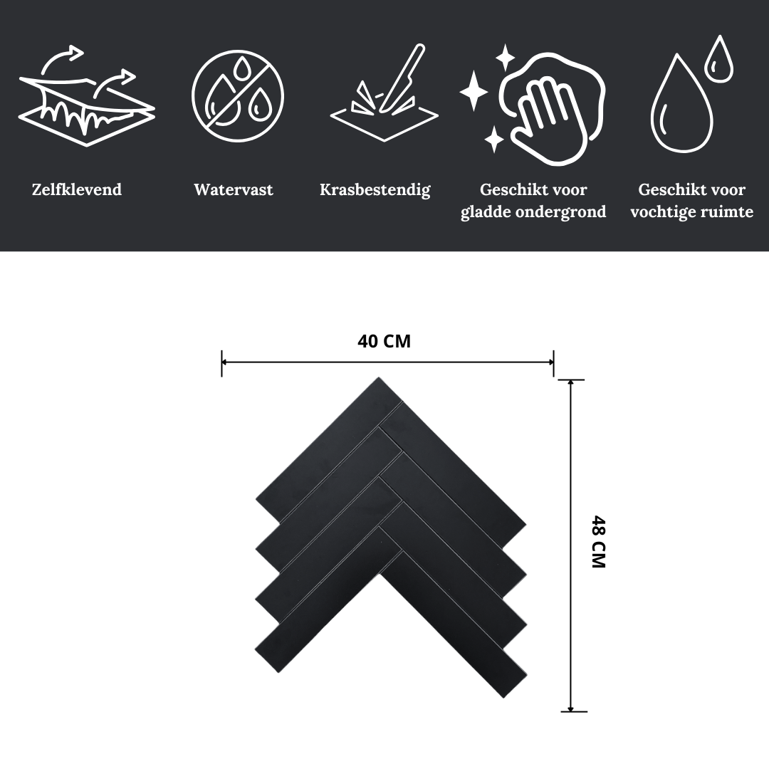 Mosaic tile matte black herringbone