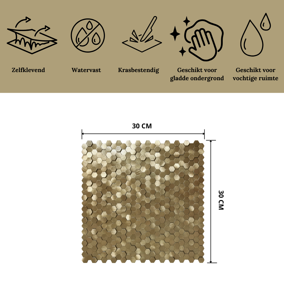 Plaktegels Mozaiek geborsteld bronze 3d specificaties
