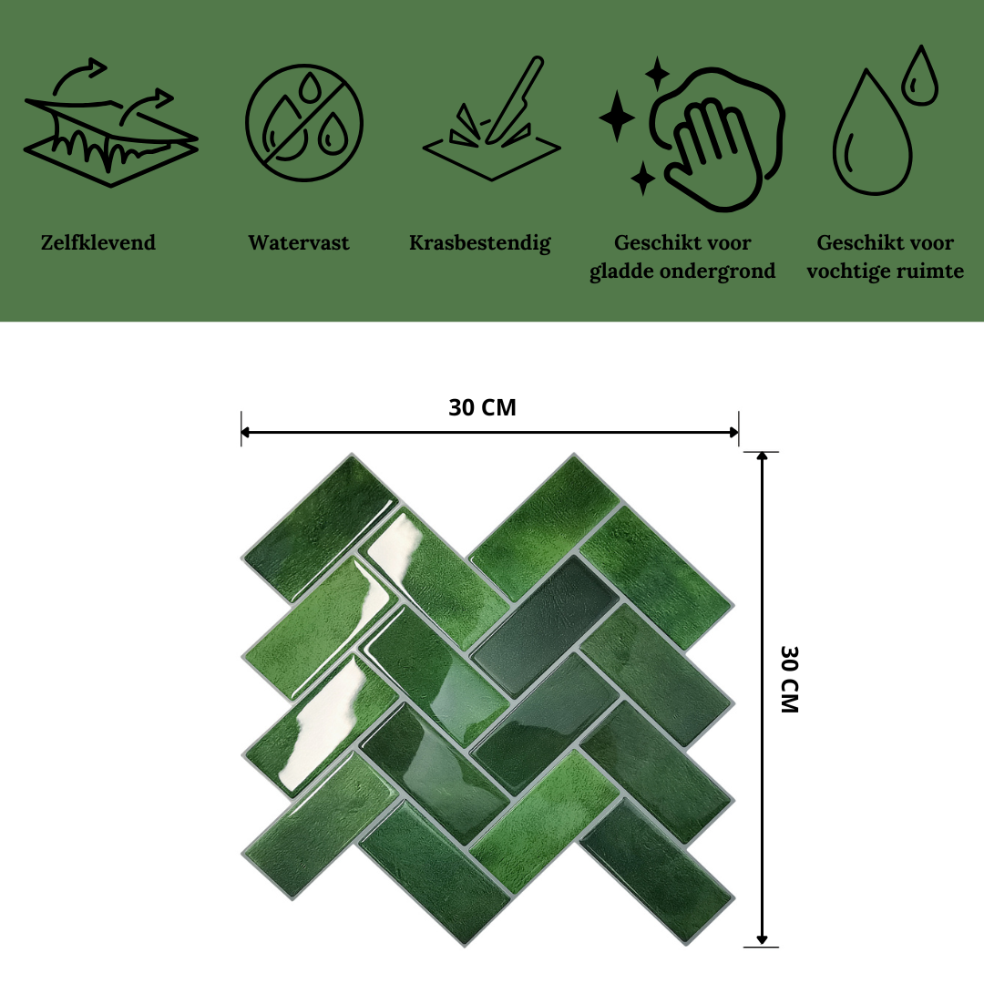Adhesive tile Mossy green herringbone 2.3mm