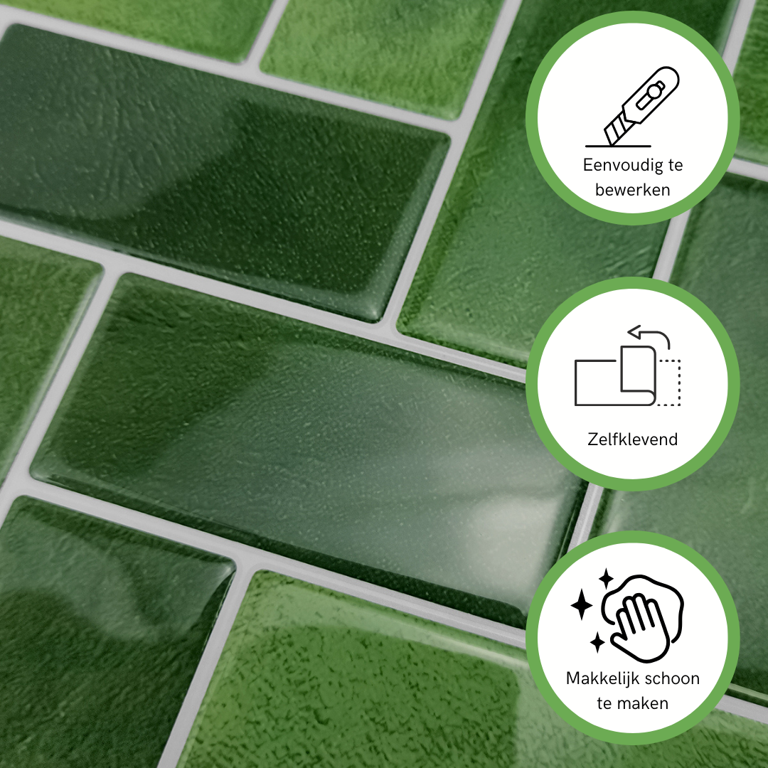 Adhesive tile Mossy green herringbone 2.3mm