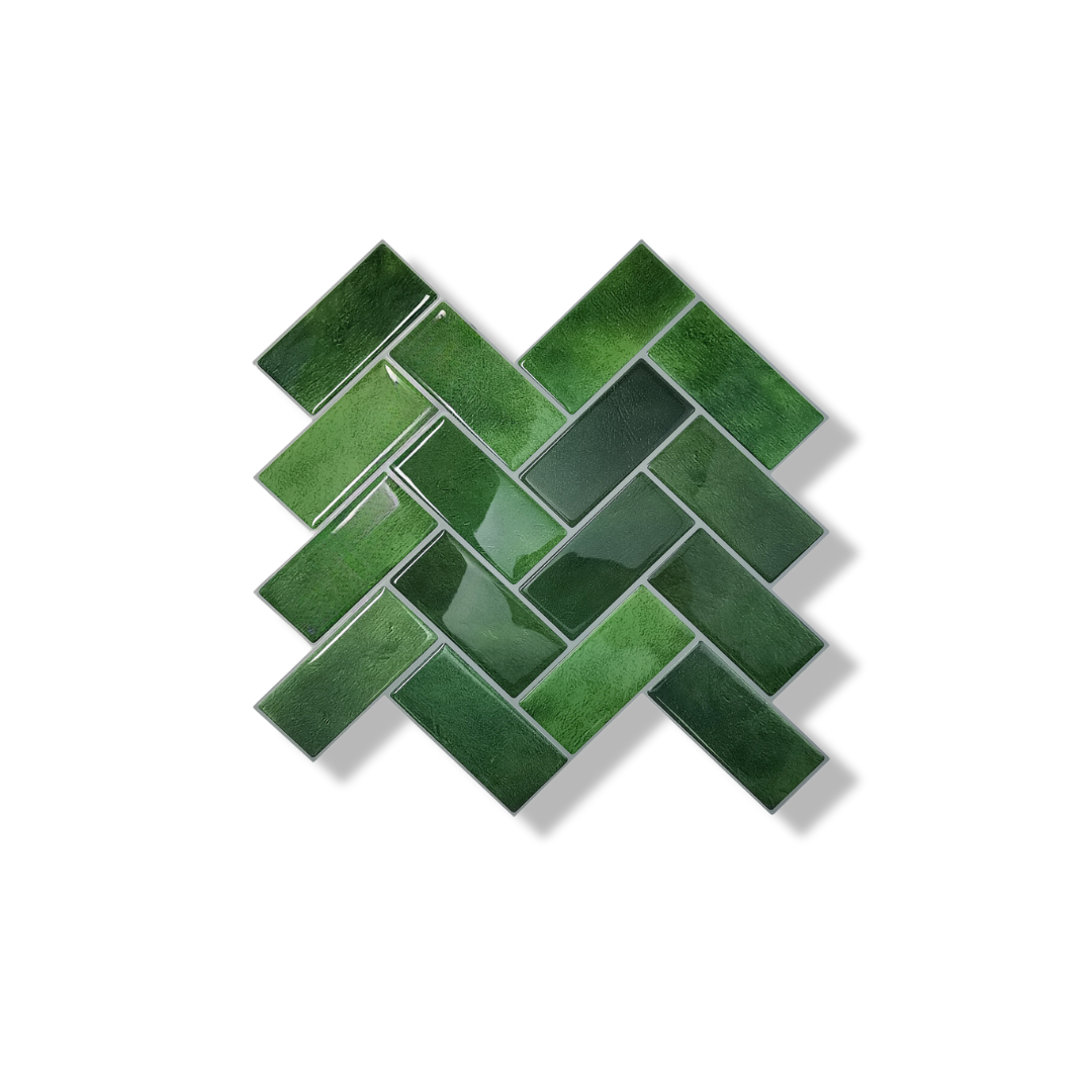 Adhesive tile Mossy green herringbone 2.3mm