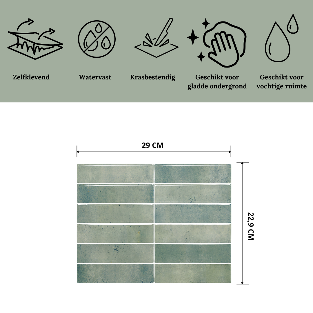 Earthy green oblong adhesive tile 1mm