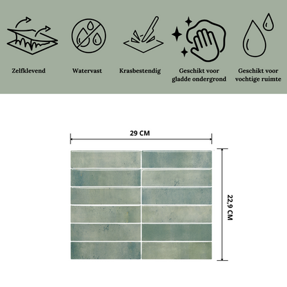 Earthy green oblong adhesive tile 1mm