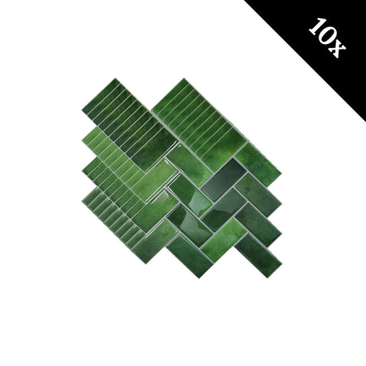 Adhesive tile Mossy green herringbone 2.3mm