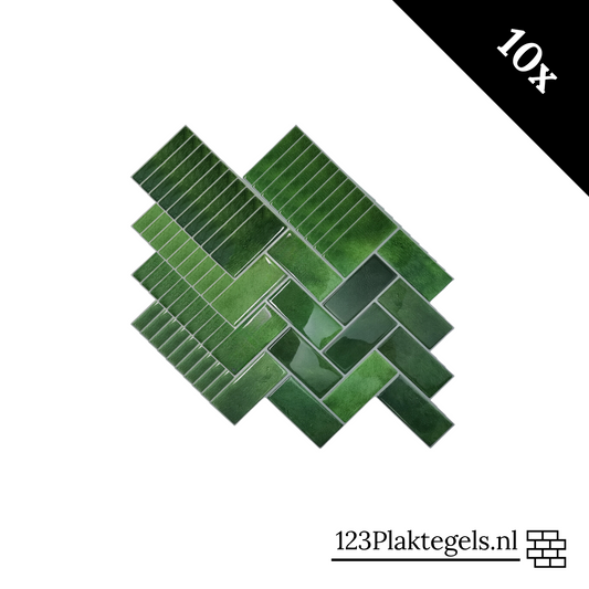 Adhesive tile Mossy green herringbone 2.3mm