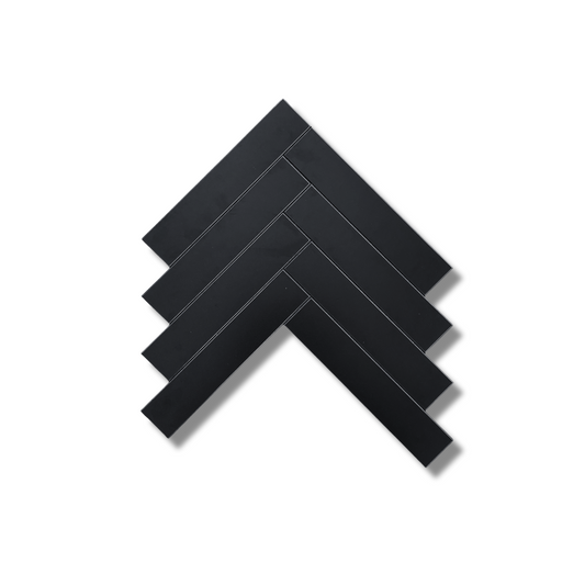 Mosaic tile matte black herringbone