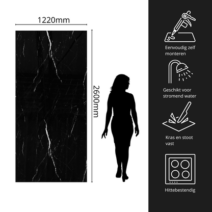 PVC wall panels marble high-gloss Nero Eleganza 260x122 cm