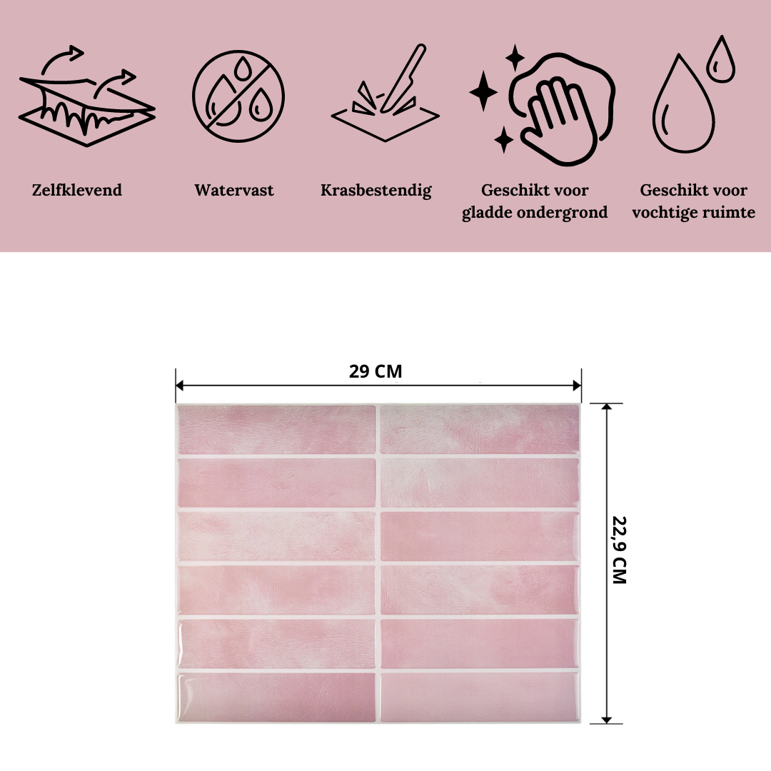 Roze plaktegels zelfklevende tegels  Rose bliss met afmetingen en specificaties