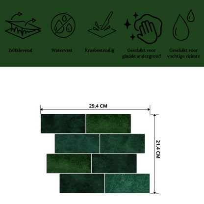 Groene plaktegels zelfklevende tegels evergreen elegance met afmetingen en specificaties