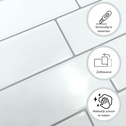 Plaktegels wandpanelen zelfklevende tegels basic white closeup
