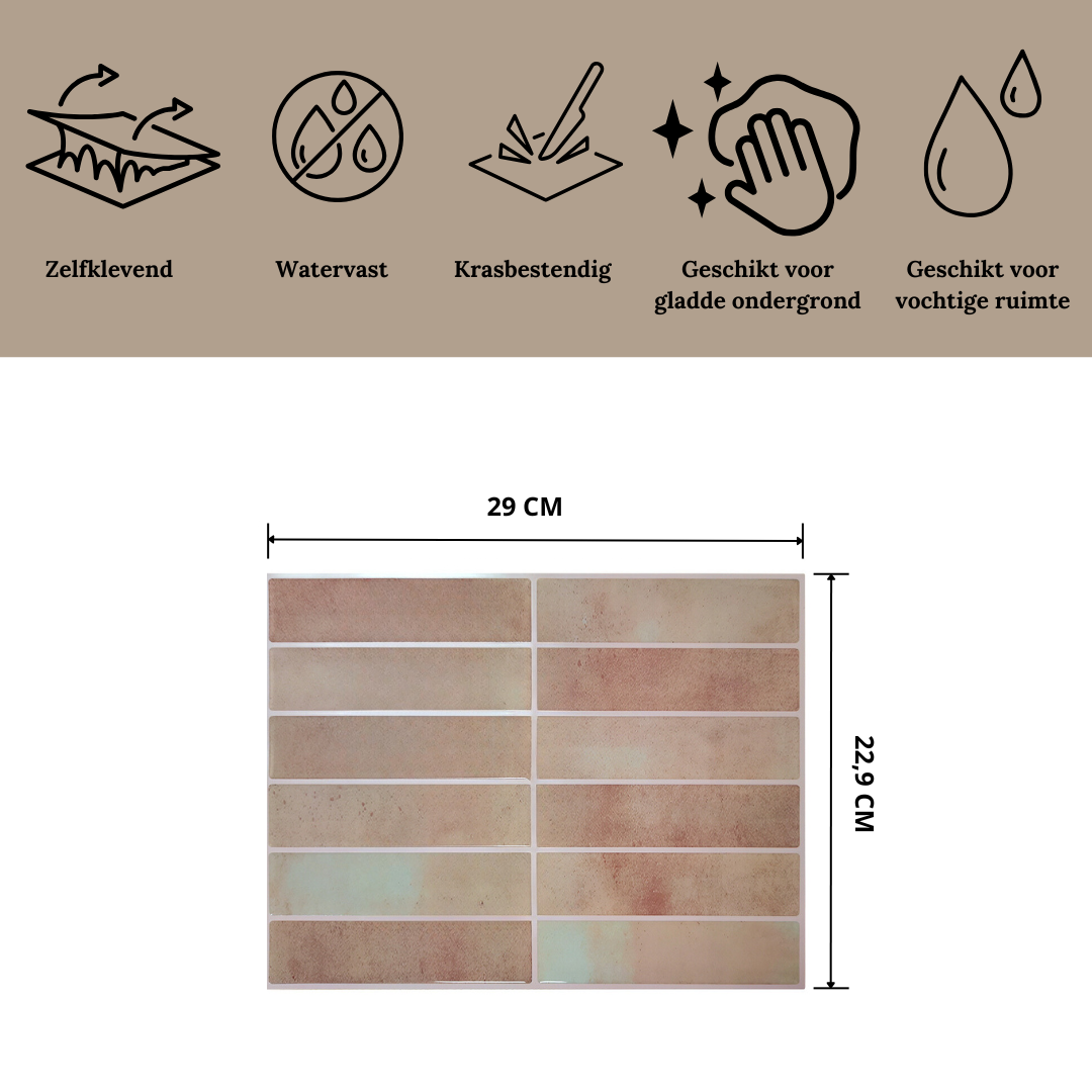 Terra salmon adhesive tile, oblong, 1mm