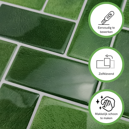 Adhesive tile Mossy green herringbone 2.3mm